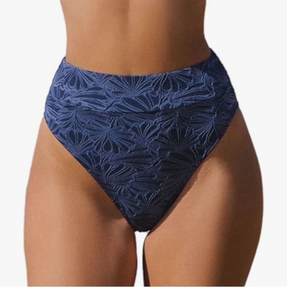 Cupshe Navy Blue High-Waisted Bikini Bottom